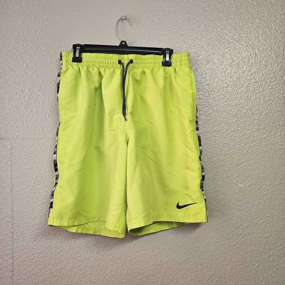 Nike Swim Trunks Mens L Neon Yellow Volt Athletic Shorts Mesh Lined Swoosh U262
